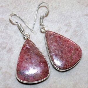 Rhodonite Gemstone 925 Sterling Silver Handmade Drop Dangle Earrings